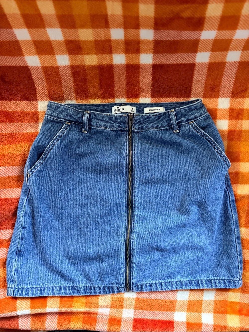 Hollister Ultra High Rise Denim Mini Skirt Size 11 Full Zip Y2K